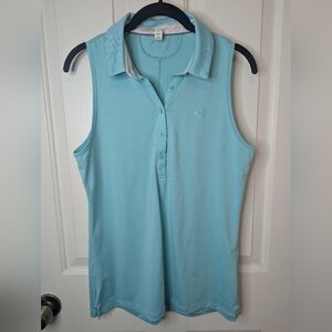 Under Armour Heat Gear Womens Medium Sleeveless Collared Mint GreenTank Top Logo